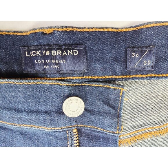 Lucky Brand Size 36X30 Mens 121 Slim Straight Blue Denim 5 Pocket Logo Tag Jeans - Picture 3 of 13
